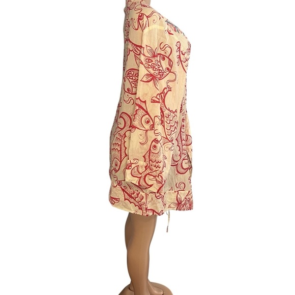 OndandeMar Red and Cream Patterned Fish Swim Cover Up - Picture 4 of 8
